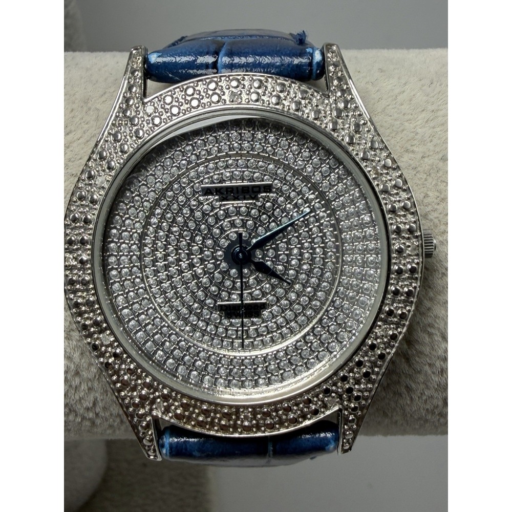 Akribos XXIV New Battery Diamond Mens Watch AK464BU 35MM 7.75"